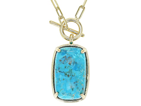Blue Turquoise 18k Yellow Gold Over Sterling Silver Paperclip Necklace