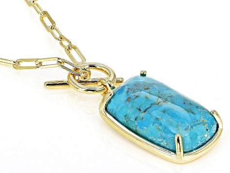 Blue Composite Turquoise 18k Yellow Gold Over Sterling Silver Paperclip Necklace