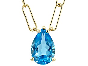 Swiss Blue Topaz 18k Yellow Gold Over Sterling Silver Paperclip Solitaire Necklace 4.06ct