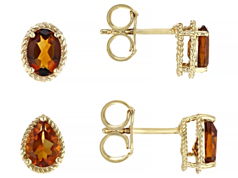 Orange Madeira Citrine 18k Yellow Gold Over Sterling Silver Earrings Set of 2 2.39ctw
