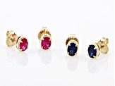 Red Lab Created Ruby 18k Yellow Gold Over Sterling Silver Earrings Set 1.25ctw