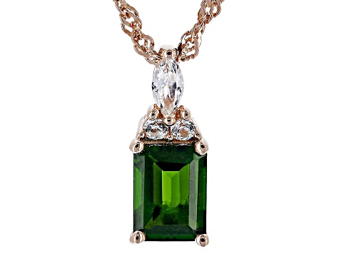 Green Chrome Diopside 18k Rose Gold Over Sterling Silver Pendant with Chain 1.56ctw