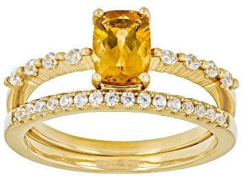 Picture of Golden Citrine 18k Yellow Gold Over Sterling Silver Ring Set 1.10ctw