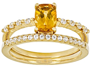 Golden Citrine 18k Yellow Gold Over Sterling Silver Ring Set 1.10ctw