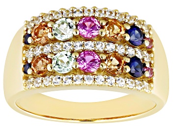 Picture of Multi-Color Lab Created Sapphire 18k Yellow Gold Over Sterling Silver Ring 1.60ctw