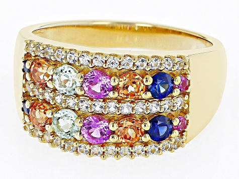 Multi-Color Lab Created Sapphire 18k Yellow Gold Over Sterling Silver Ring 1.60ctw