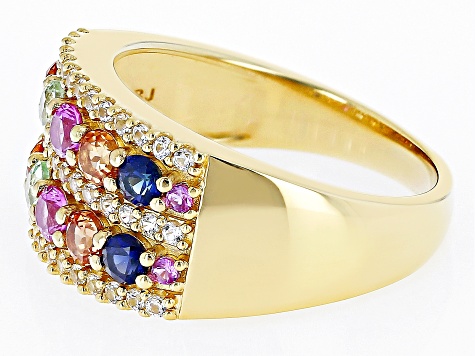 Multi-Color Lab Created Sapphire 18k Yellow Gold Over Sterling Silver Ring 1.60ctw