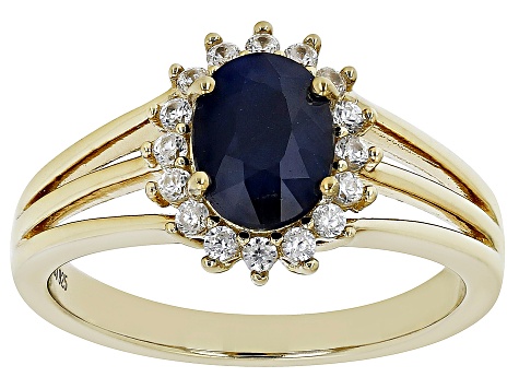 Blue Sapphire 18k Yellow Gold Over Sterling Silver Ring 1.31ctw