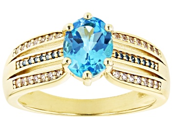 Picture of Swiss Blue Topaz 18k Yellow Gold Over Sterling Silver Ring 1.36ctw