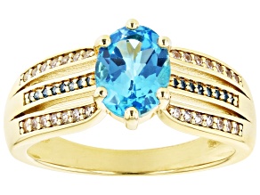 Swiss Blue Topaz 18k Yellow Gold Over Sterling Silver Ring 1.36ctw