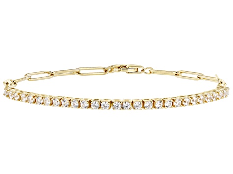 White Zircon 18k Yellow Gold Over Sterling Silver Paperclip Link Bracelet 1.40ctw
