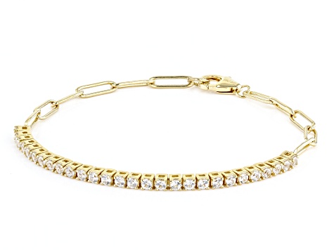 White Zircon 18k Yellow Gold Over Sterling Silver Paperclip Link Bracelet 1.40ctw