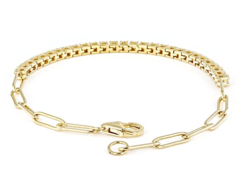 White Zircon 18k Yellow Gold Over Sterling Silver Paperclip Link Bracelet 1.40ctw