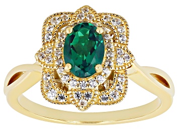 Picture of Green Lab Created Emerald 18k Yellow Gold Over Sterling Silver Ring 0.94ctw