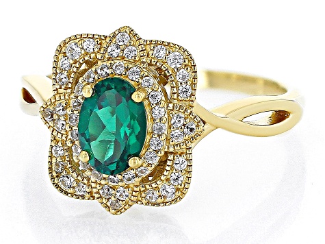 Green Lab Created Emerald 18k Yellow Gold Over Sterling Silver Ring 0.94ctw