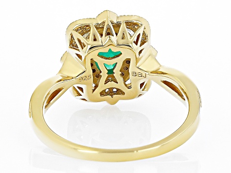 Green Lab Created Emerald 18k Yellow Gold Over Sterling Silver Ring 0.94ctw