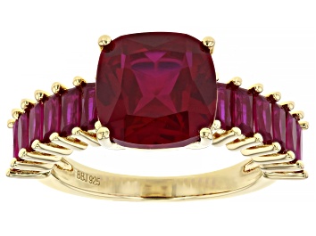 Picture of Red Lab Created Ruby 18k Yellow Gold Over Sterling Silver Ring 6.89ctw