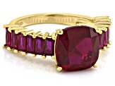 Red Lab Created Ruby 18k Yellow Gold Over Sterling Silver Ring 6.89ctw