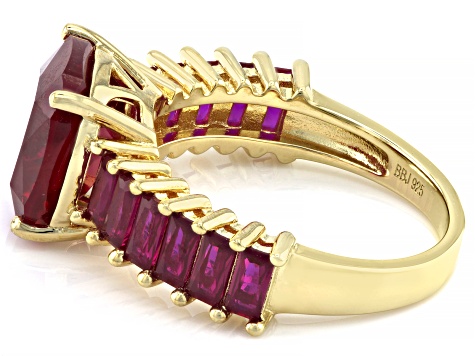 Red Lab Created Ruby 18k Yellow Gold Over Sterling Silver Ring 6.89ctw