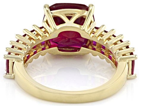 Red Lab Created Ruby 18k Yellow Gold Over Sterling Silver Ring 6.89ctw