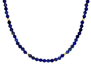 Blue Lapis Lazuli 18k Yellow Gold Over Sterling Silver Bead Necklace