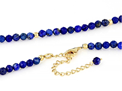Blue Lapis Lazuli 18k Yellow Gold Over Sterling Silver Bead Necklace