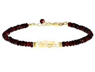 Red Garnet 18k Yellow Gold Over Sterling Silver Beaded Bracelet