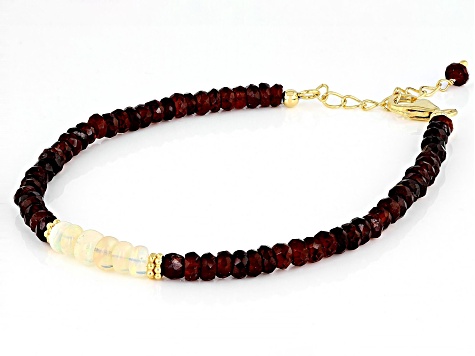 Red Garnet 18k Yellow Gold Over Sterling Silver Beaded Bracelet