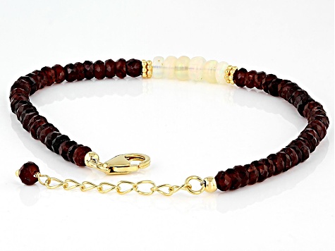 Red Garnet 18k Yellow Gold Over Sterling Silver Beaded Bracelet