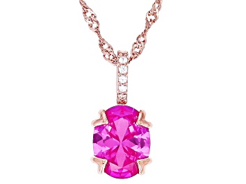 Picture of Pink Lab Created Sapphire 18k Rose Gold Over Sterling Silver Pendant with Chain 1.98ctw
