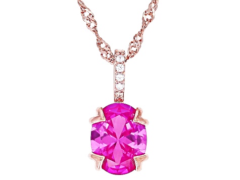 Pink Lab Created Sapphire 18k Rose Gold Over Sterling Silver Pendant with Chain 1.98ctw