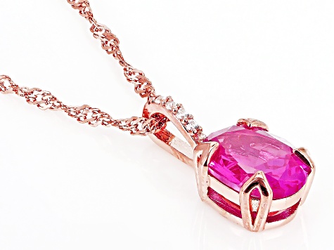 Pink Lab Created Sapphire 18k Rose Gold Over Sterling Silver Pendant with Chain 1.98ctw