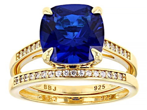 Blue Lab Created Spinel 18k Yellow Gold Over Sterling Silver Ring Set ...