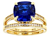 Blue Lab Created Spinel 18k Yellow Gold Over Sterling Silver Ring Set of 2