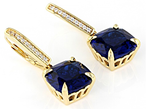 Blue Lab Created Spinel 18k Yellow Gold Over Sterling Silver Earrings 6.92ctw