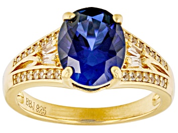 Picture of Blue Lab Created Sapphire 18k Yellow Gold Over Sterling Silver Ring 3.07ctw
