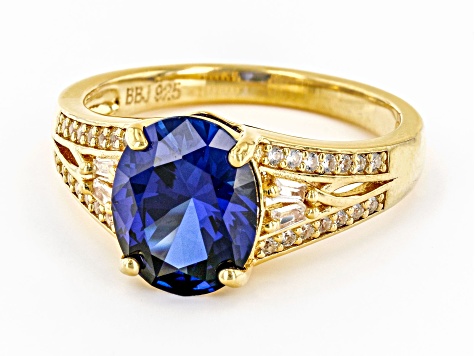 Blue Lab Created Sapphire 18k Yellow Gold Over Sterling Silver Ring 3.07ctw