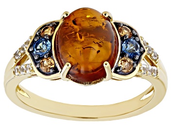 Picture of Orange Amber 18k Yellow Gold Over Sterling Silver Ring 0.43ctw