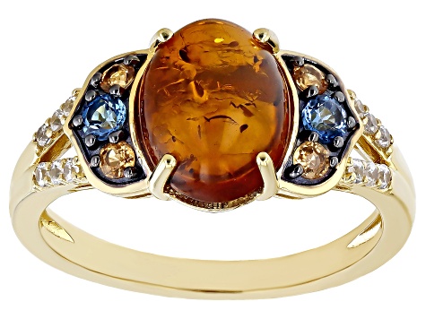 Orange Amber 18k Yellow Gold Over Sterling Silver Ring 0.43ctw