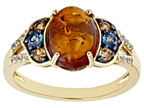 Orange Amber 18k Yellow Gold Over Sterling Silver Ring 0.43ctw