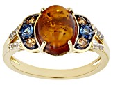 Orange Amber 18k Yellow Gold Over Sterling Silver Ring 0.43ctw