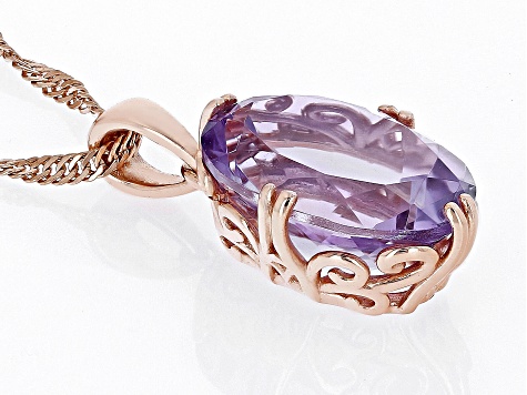 Lavender Amethyst 18k Rose Gold Over Sterling Silver Pendant With Chain 4.59ctw
