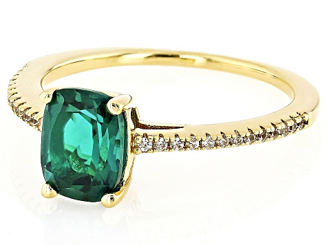 Green Lab Created Emerald 18k Yellow Gold Over Sterling Silver Ring 1.41ctw