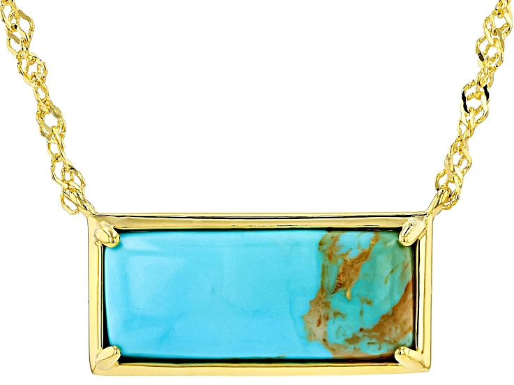 Blue Kingman Turquoise 18k Yellow Gold Over Sterling Silver Necklace