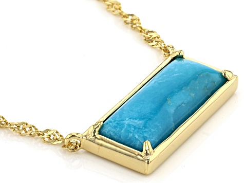 Blue Turquoise 18k Yellow Gold Over Sterling Silver Necklace