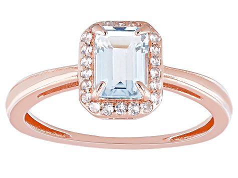 Blue Aquamarine 18k Rose Gold Over Sterling Silver Ring 0.85ctw