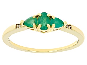 Green Emerald 18k Yellow Gold Over Sterling Silver 3-Stone Ring 0.44ctw
