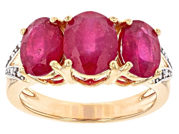 Picture of Red Mahaleo® Ruby 18k Yellow Gold Over Sterling Silver Ring 5.60ctw