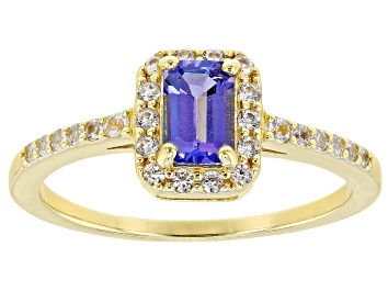 Picture of Blue Tanzanite with White Zircon 18k Yellow Gold Over Sterling Silver Ring 0.71ctw