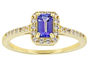 Blue Tanzanite with White Zircon 18k Yellow Gold Over Sterling Silver Ring 0.71ctw